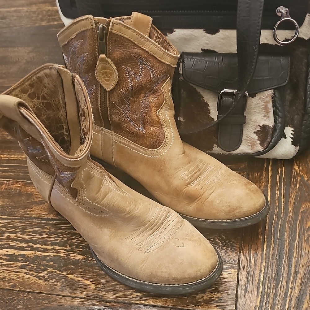 Ariat Tan and Brown Western Ankle Booties